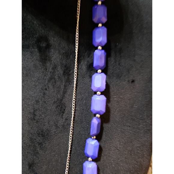 Women Fashion 2 Strand Blue Plastic Faceted Beads Link Chain Necklace w/ Lobster - Picture 4 of 7